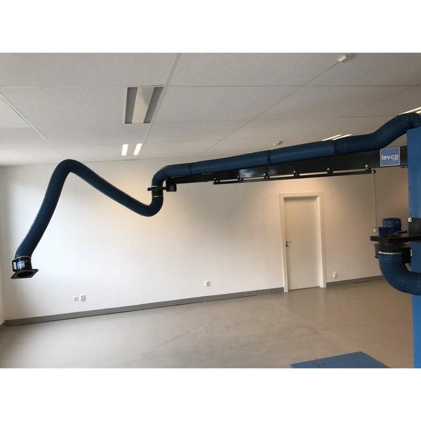 Lev-Co 23' extractor arm c/w 6.3"diameter hose, capture hood and wall bracket EX-ARM-160-7000